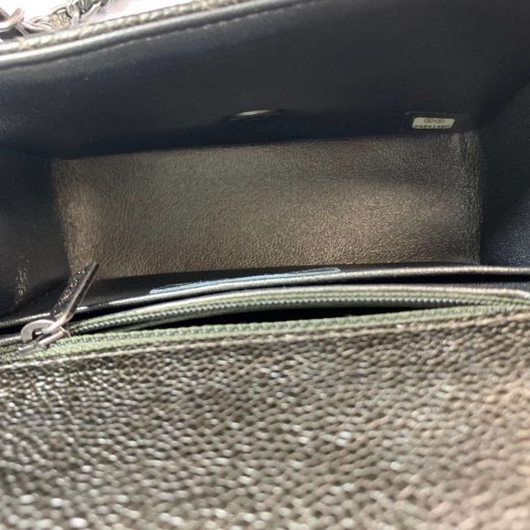 ββ CHANEL 17S Metallic Charcoal Square Classic Caviar Mini Quilt Flap Bag CC RHW - Picture 13 of 17